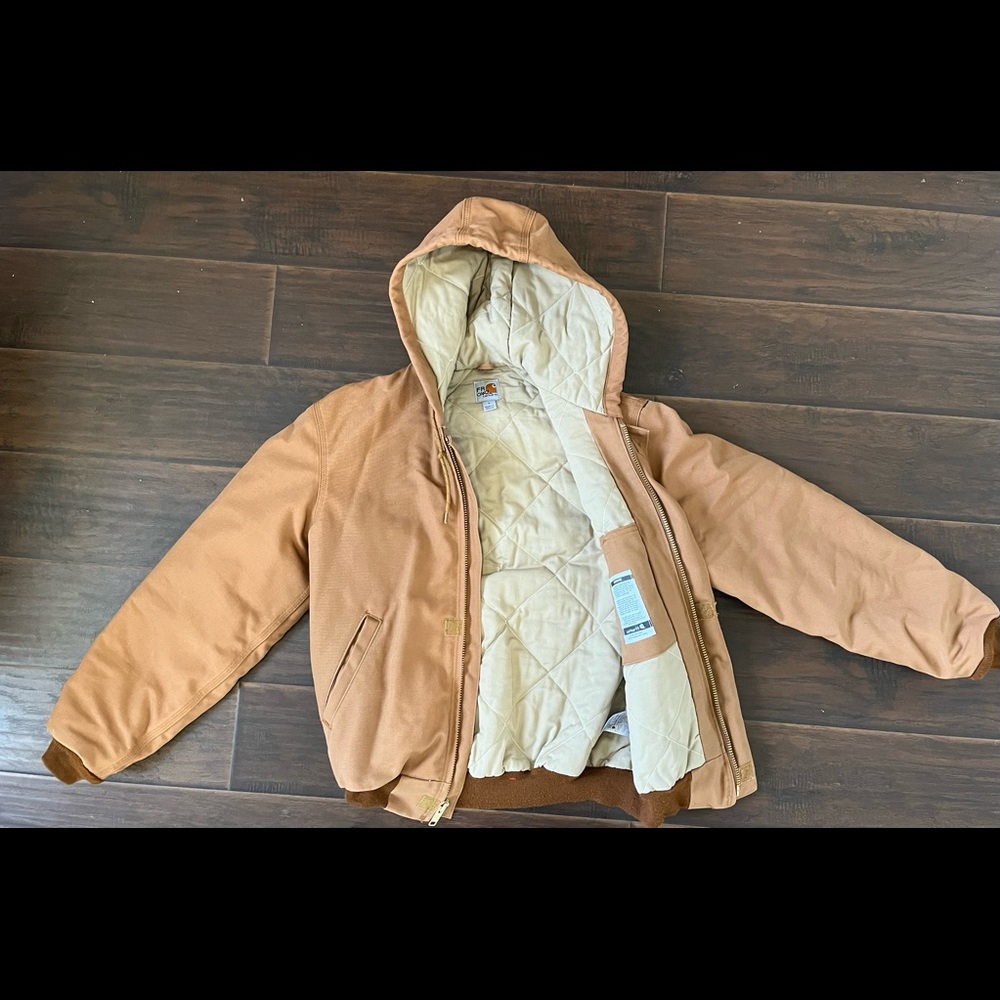 Carhartt FR (fire rated) hooded small jacket/hoodie, brown/tan (like new)